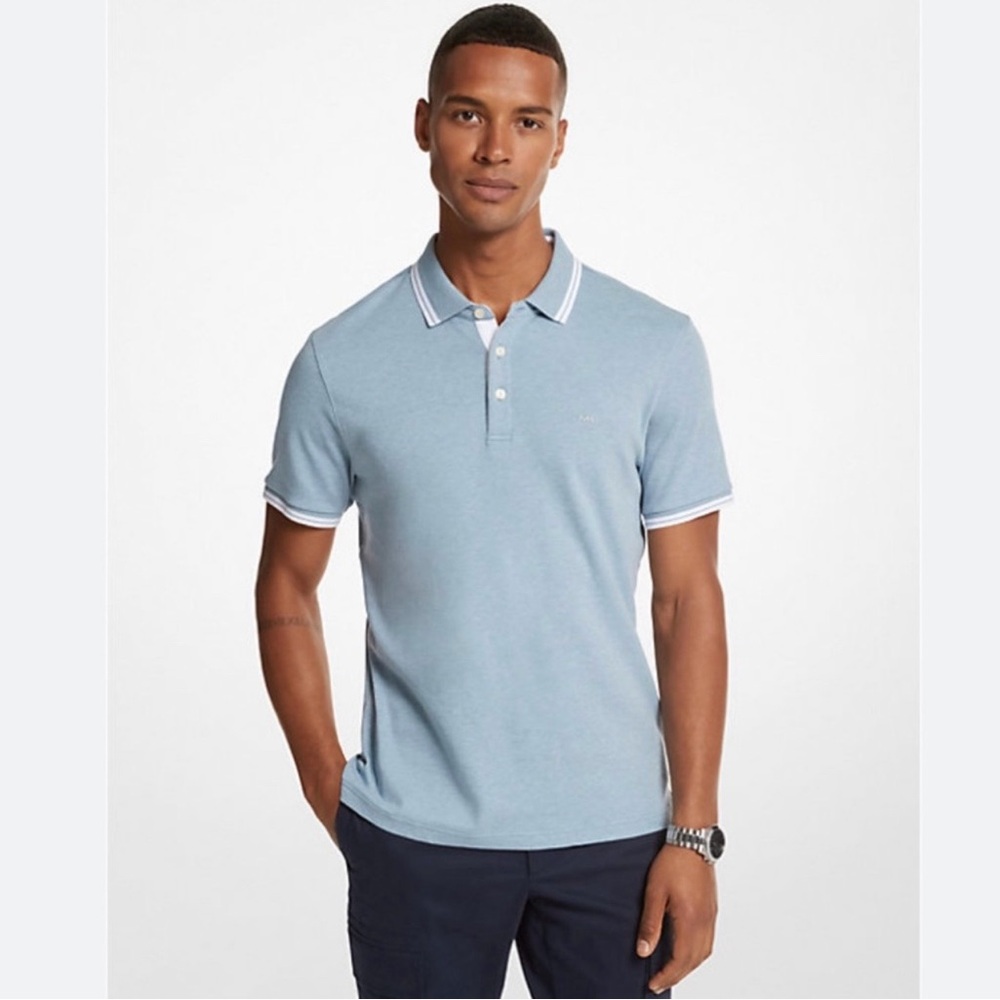 Michael Kors Greenwich Tipped Polo Cotton Light Blue Men’s Size Medium
